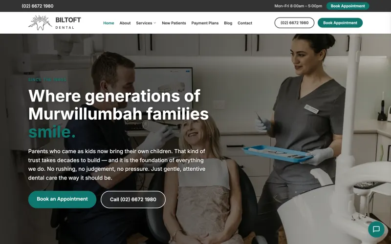 Homepage of the Biltoft Dental website