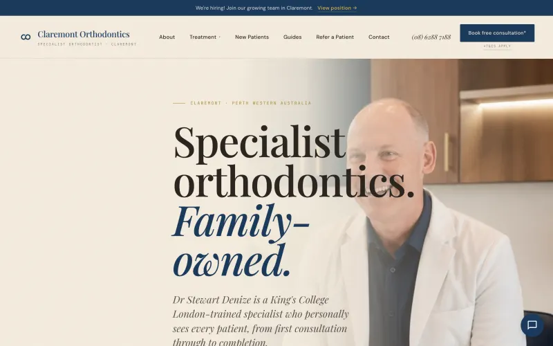 Homepage of the Claremont Orthodontics website