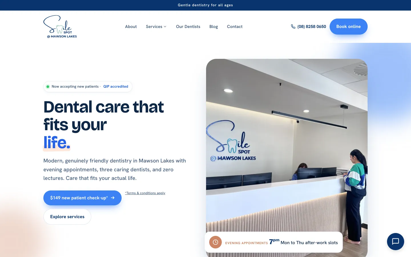Homepage of the Smile Spot website